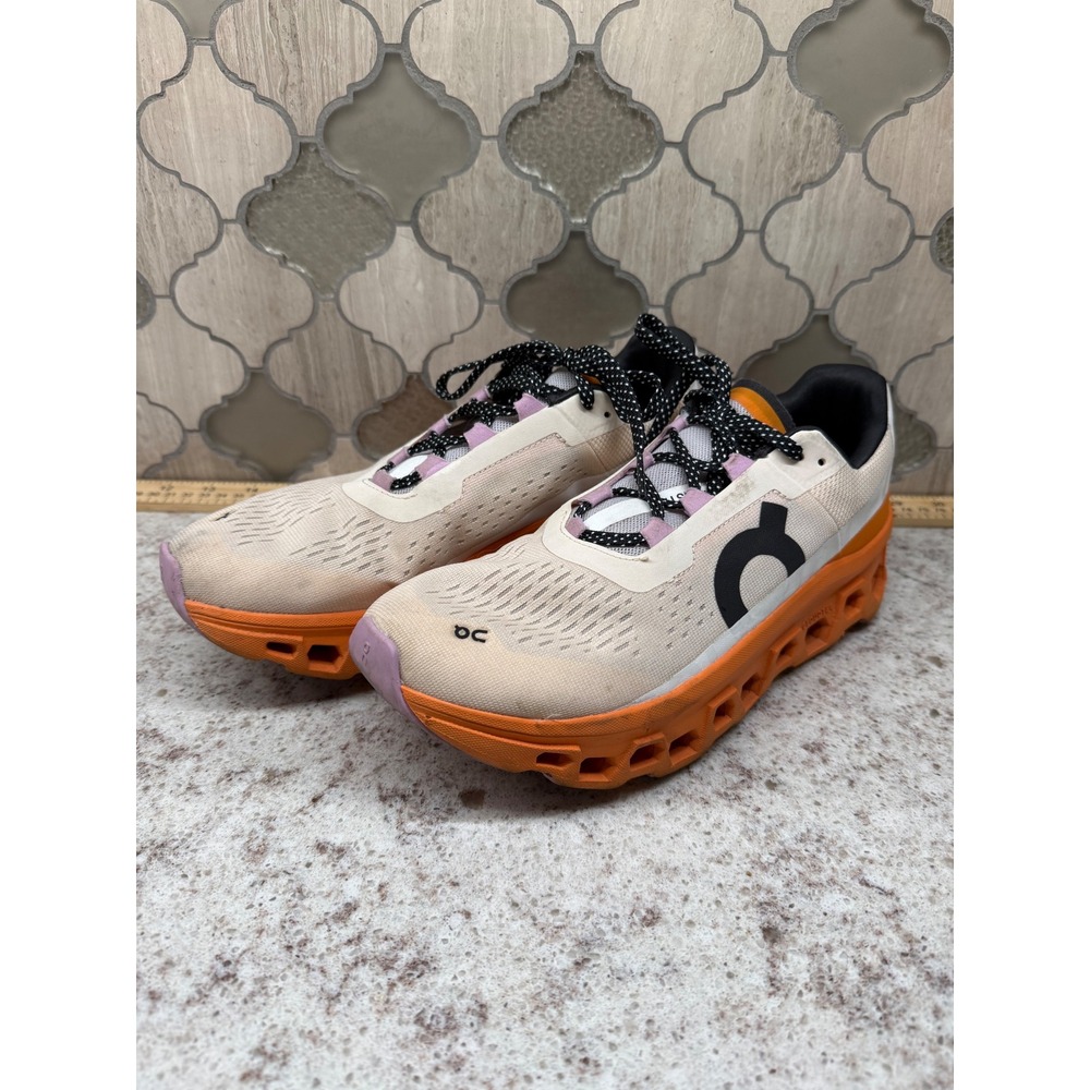 On Cloudmonster Running Shoes Cream Orange Womens 8.5 61.98652